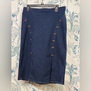 Denim Pencil Skirt with Gold Details